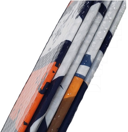 Stack of four Miami Hurricanes Auto Shades with different designs, viewed from the side, showing top surfaces with partial snow cover.