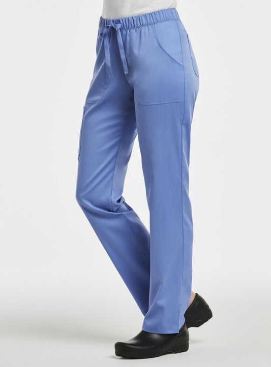 Side view of a person wearing light blue 6501 Full Waist Cargo Pant and black shoes, against a white background.