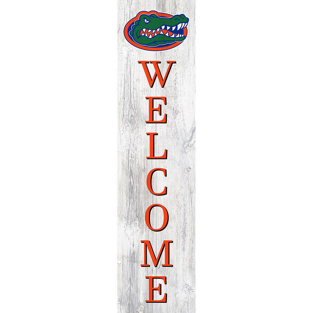 Welcome sign with alligator logo.
