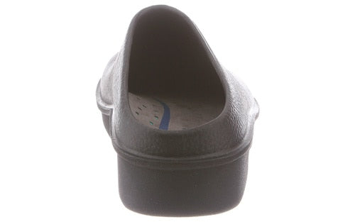 Back view of a single Kennett grey closed-toe high heel shoe with a thick heel, isolated on a white background.