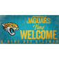 A Jacksonville Jaguars Football and My Dog Sign with "jacksonville jaguars fans welcome, others not allowed" text and a jaguars logo on a distressed blue background.