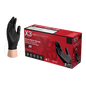 Box of X3 Black Nitrile PF Ind Gloves with an image of a hand wearing a glove next to the box.