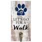 Decorative wall-mounted LA Rams Football and My Dog Sign featuring a rustic white wood background with a blue paw print and the text "let's go for a walk.