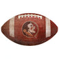 Vintage-style football with a worn texture, featuring a logo of a native american warrior on the side.