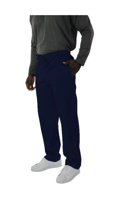 A man standing wearing a gray long-sleeve shirt, UltraSoft Unisex Cargo 6-Pocket Pants 313C, and white sneakers. Only his torso and legs are visible.