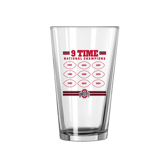 Ohio State 2024 National Champions 16oz Past Wins Pint Glass