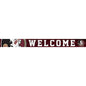 A long, narrow welcome mat featuring the florida state university logo and the word "welcome" in large, bold letters, flanked by spear motifs.