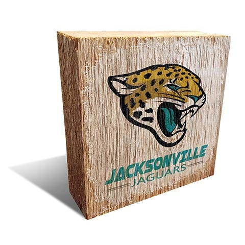 Square cardboard box with a textured surface featuring a printed logo of a roaring jaguar and the text "Jacksonville Jaguars Football and My Dog Sign".