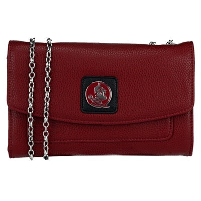 Handbag Harriett 6862 FLORIDA STATE with a silver chain strap and a black emblem featuring a horse motif on the flap.