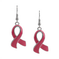 A pair of PINKTOBER RIBBON EARRINGS, symbolizing breast cancer awareness, with silver hooks.