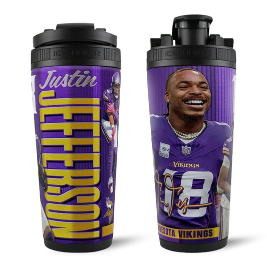 Official Justin Jefferson Minnesota Vikings 4D 26oz Ice Shaker