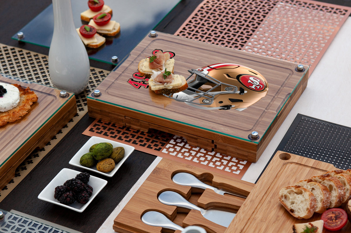 San Francisco 49ers - Concerto Glass Top Cheese Cutting Board & Tools Set