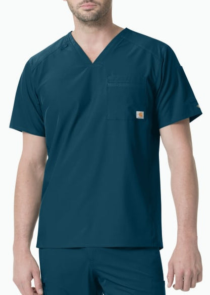 A man wearing a Slim Fit V-Neck Top (Mens Liberty C15106) with a chest pocket, standing against a plain background.