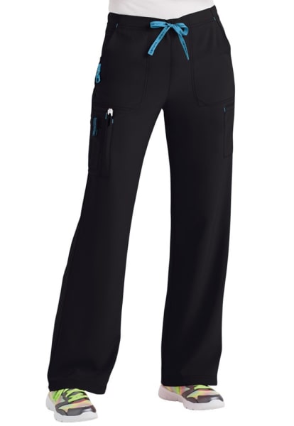 CROSS FLEX UTILITY BOOT CUT SCRUB PANT C52110 with a blue drawstring and multiple pockets, displayed on a mannequin without a top part.