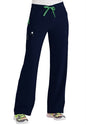 Navy blue CROSS FLEX UTILITY BOOT CUT SCRUB PANT C52110 with green drawstrings and multiple pockets, displayed on a plain background.