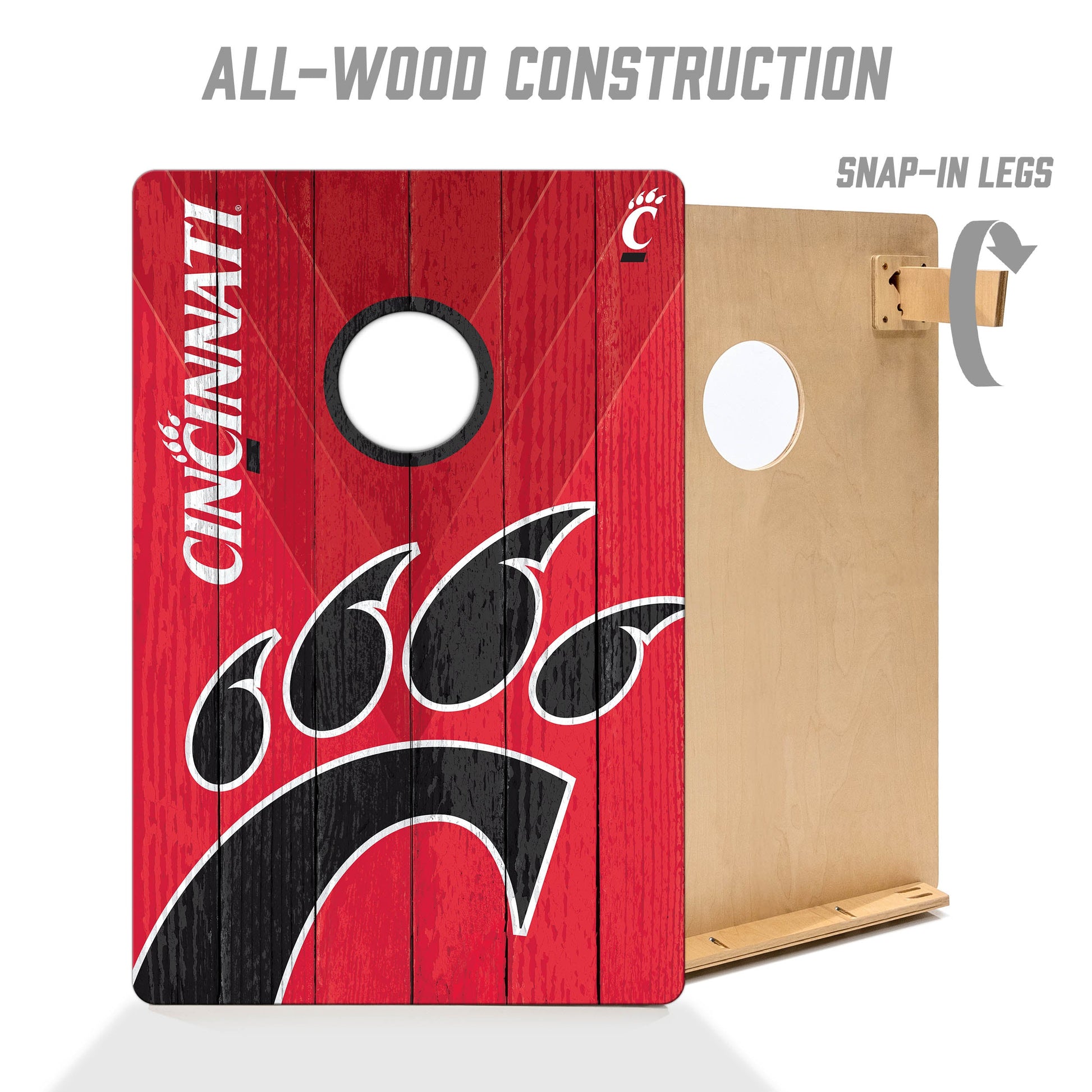 NCAA Cincinnati Bearcats 2' X 3' All-Wood Cornhole Set - Alt 2