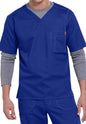 Man in a SOLID RIPSTOP SCRUB UTILITY TOP (Men's C15108) and gray undershirt, focusing on the upper half of his body.