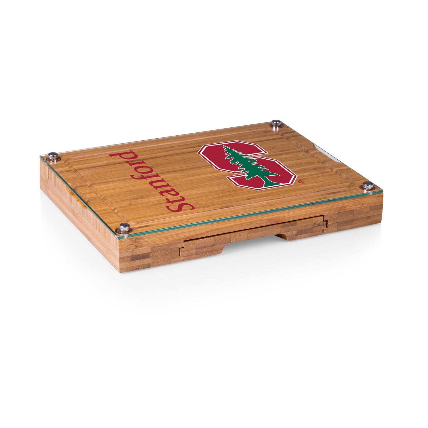 Stanford Cardinal - Concerto Glass Top Cheese Cutting Board & Tools Set