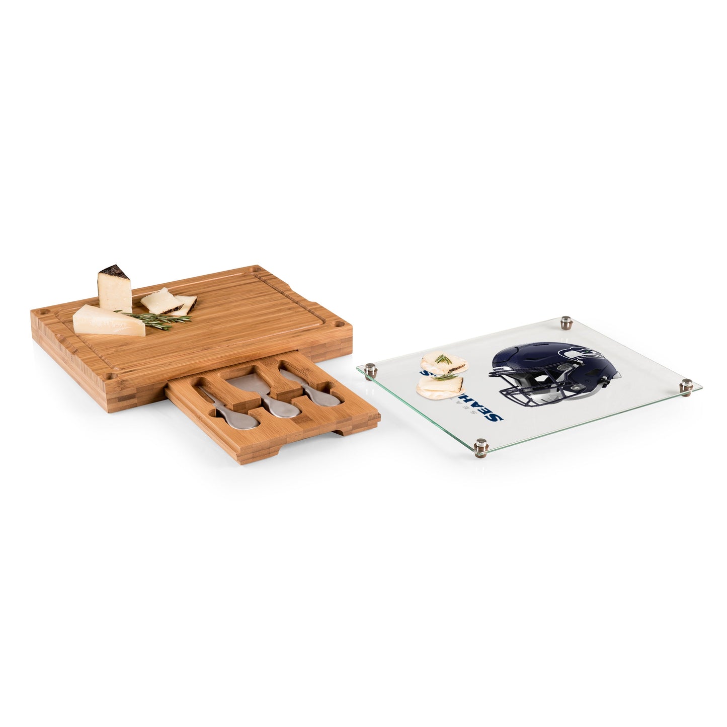 Seattle Seahawks - Concerto Glass Top Cheese Cutting Board & Tools Set