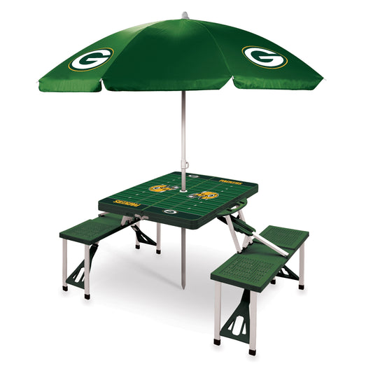Green Bay Packers - Picnic Table Portable Folding Table with Seats and Umbrella