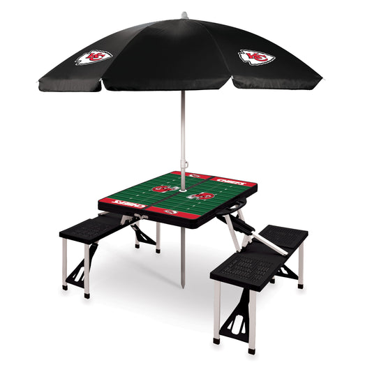 Kansas City Chiefs - Picnic Table Portable Folding Table with Seats and Umbrella