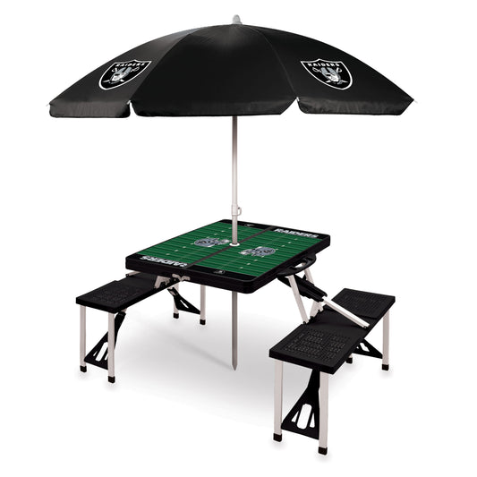 Las Vegas Raiders - Picnic Table Portable Folding Table with Seats and Umbrella