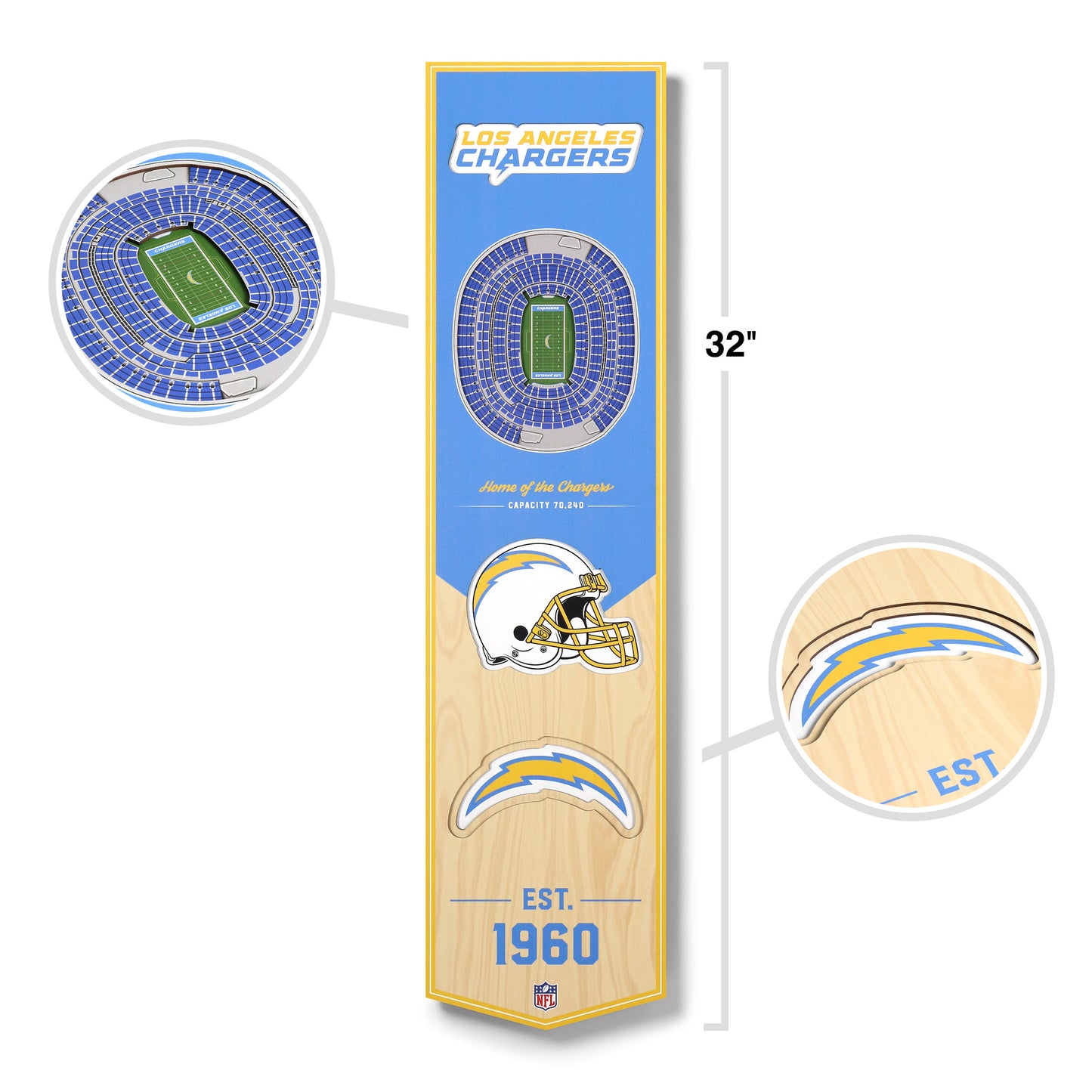 NFL Los Angeles Chargers 3D Stadium Banner 8' X 32'