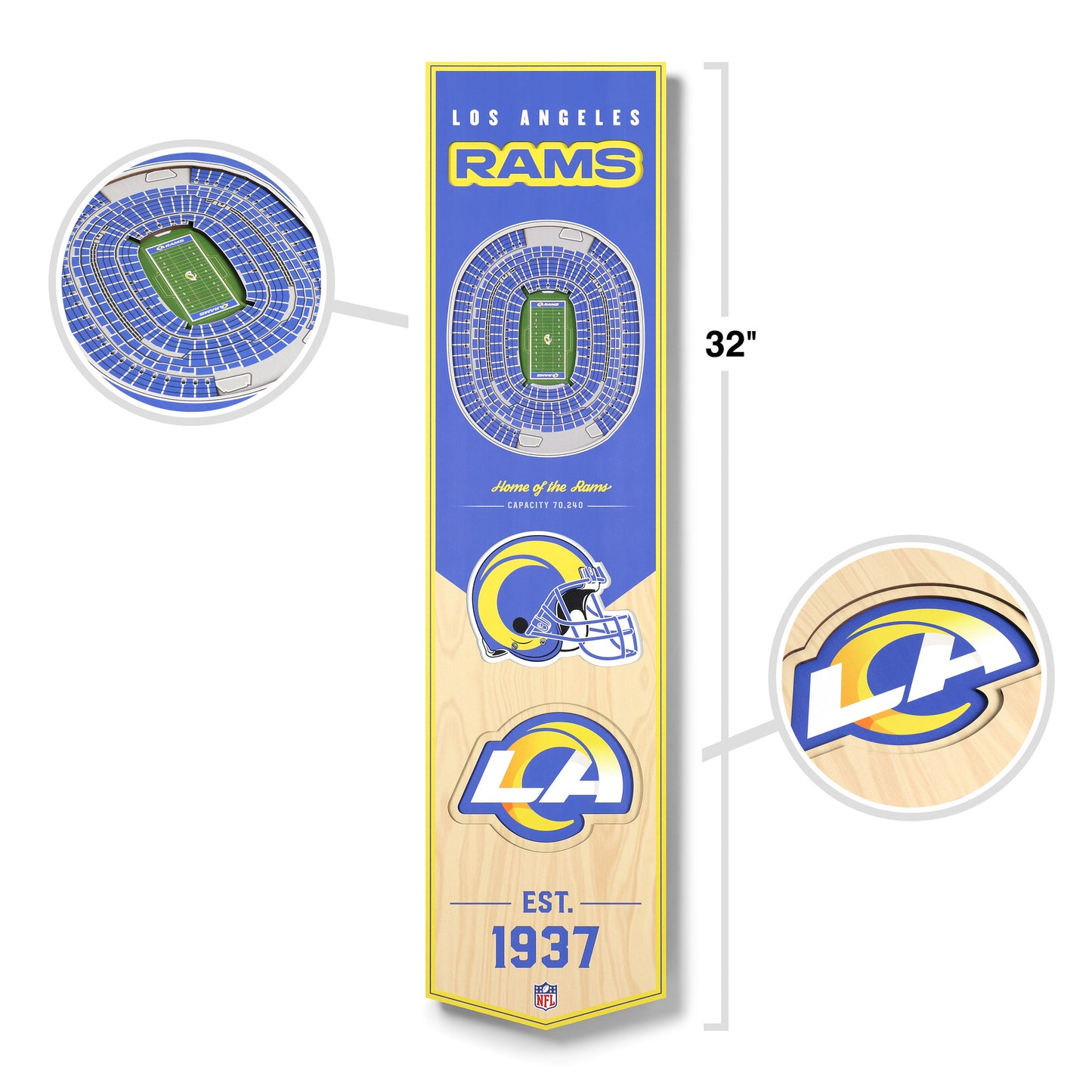 NFL Los Angeles Rams 3D Stadium Banner 8' X 32'