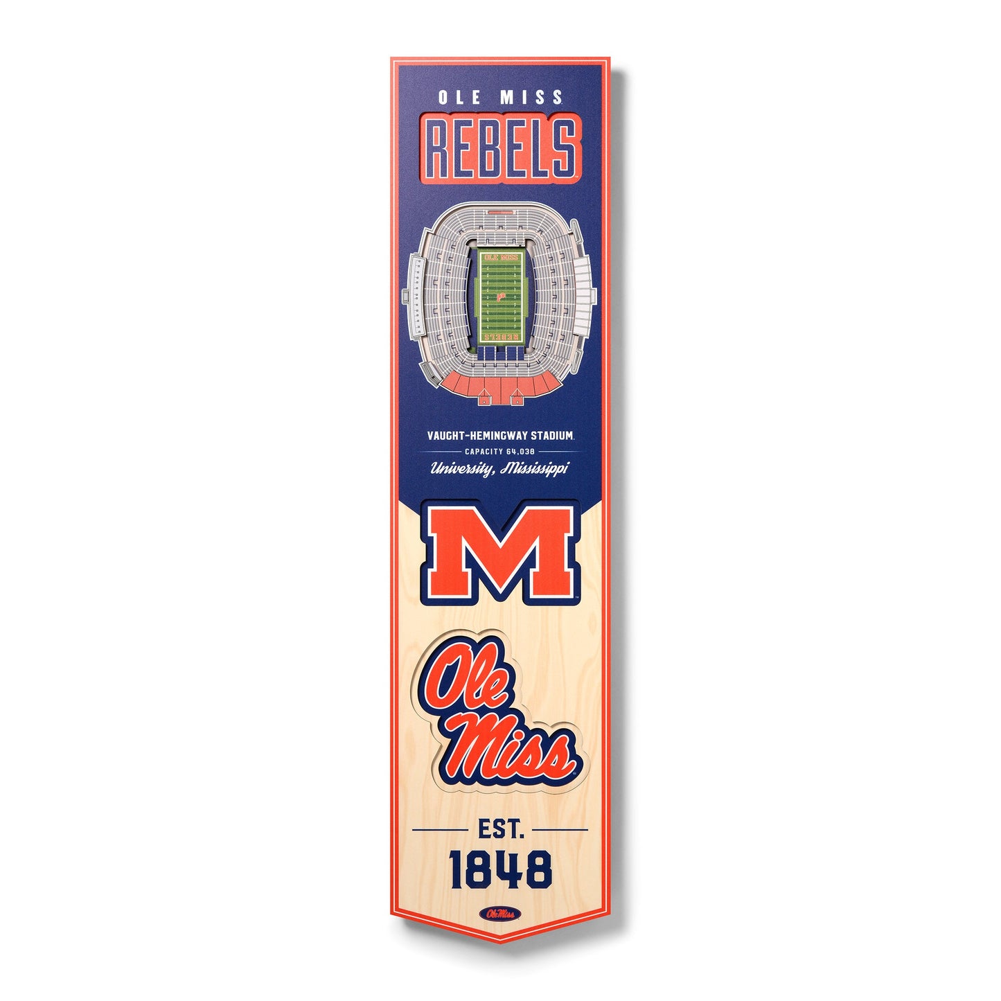 NCAA Mississippi Rebels 3D Stadium Banner 8' X 32'