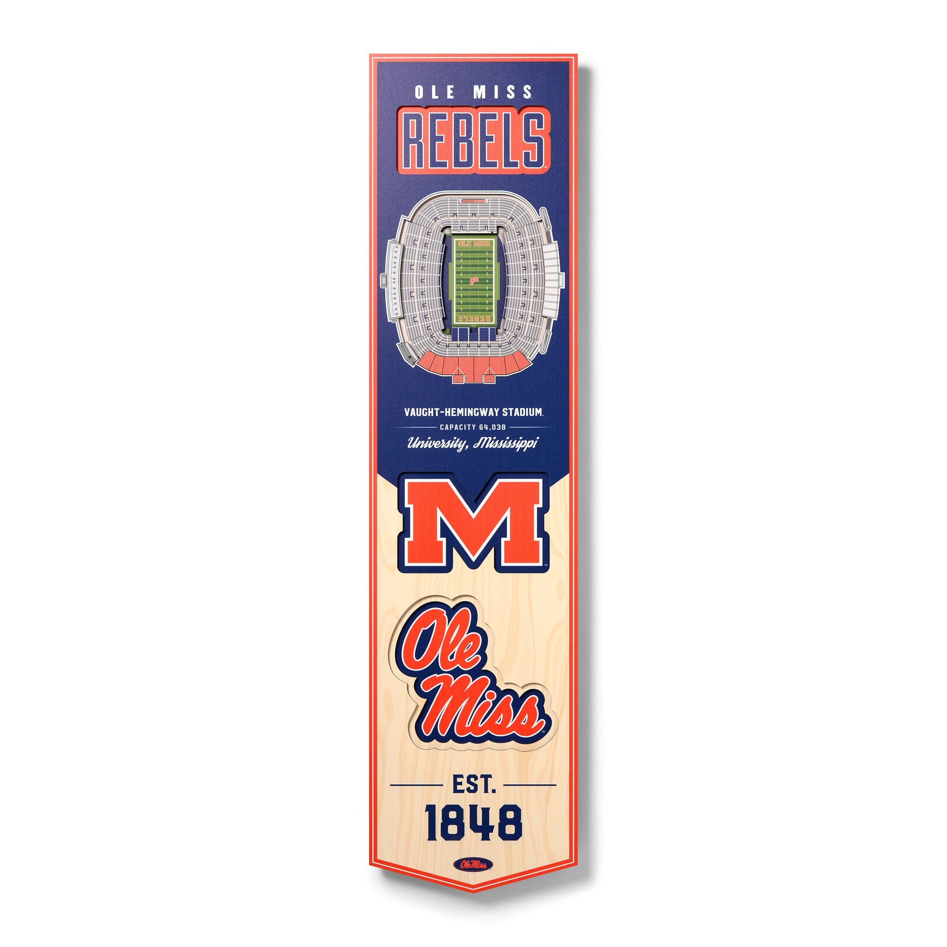 NCAA Mississippi Rebels 3D Stadium Banner 8' X 32'