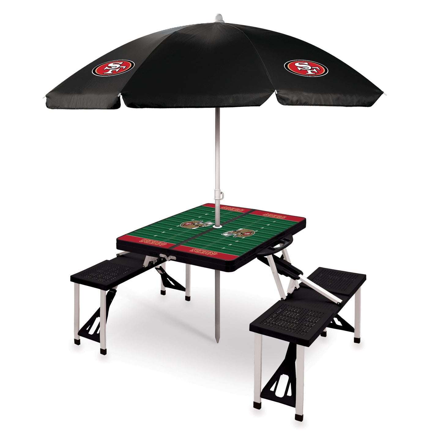 San Francisco 49ers - Picnic Table Portable Folding Table with Seats and Umbrella