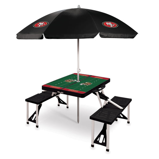 San Francisco 49ers - Picnic Table Portable Folding Table with Seats and Umbrella
