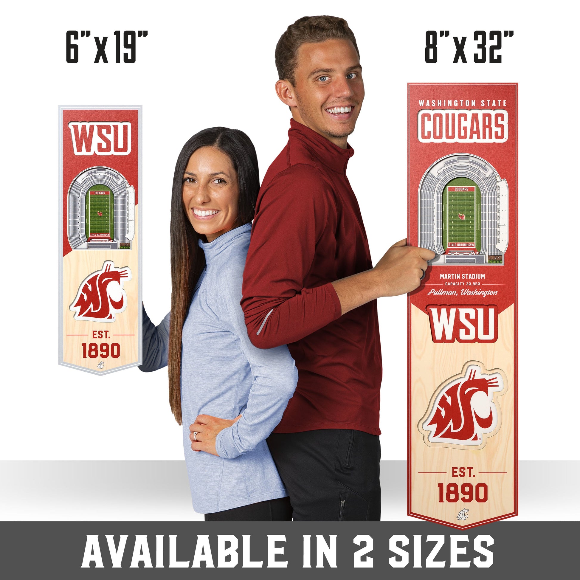 NCAA Washington State Cougars 3D Stadium Banner 8' X 32'