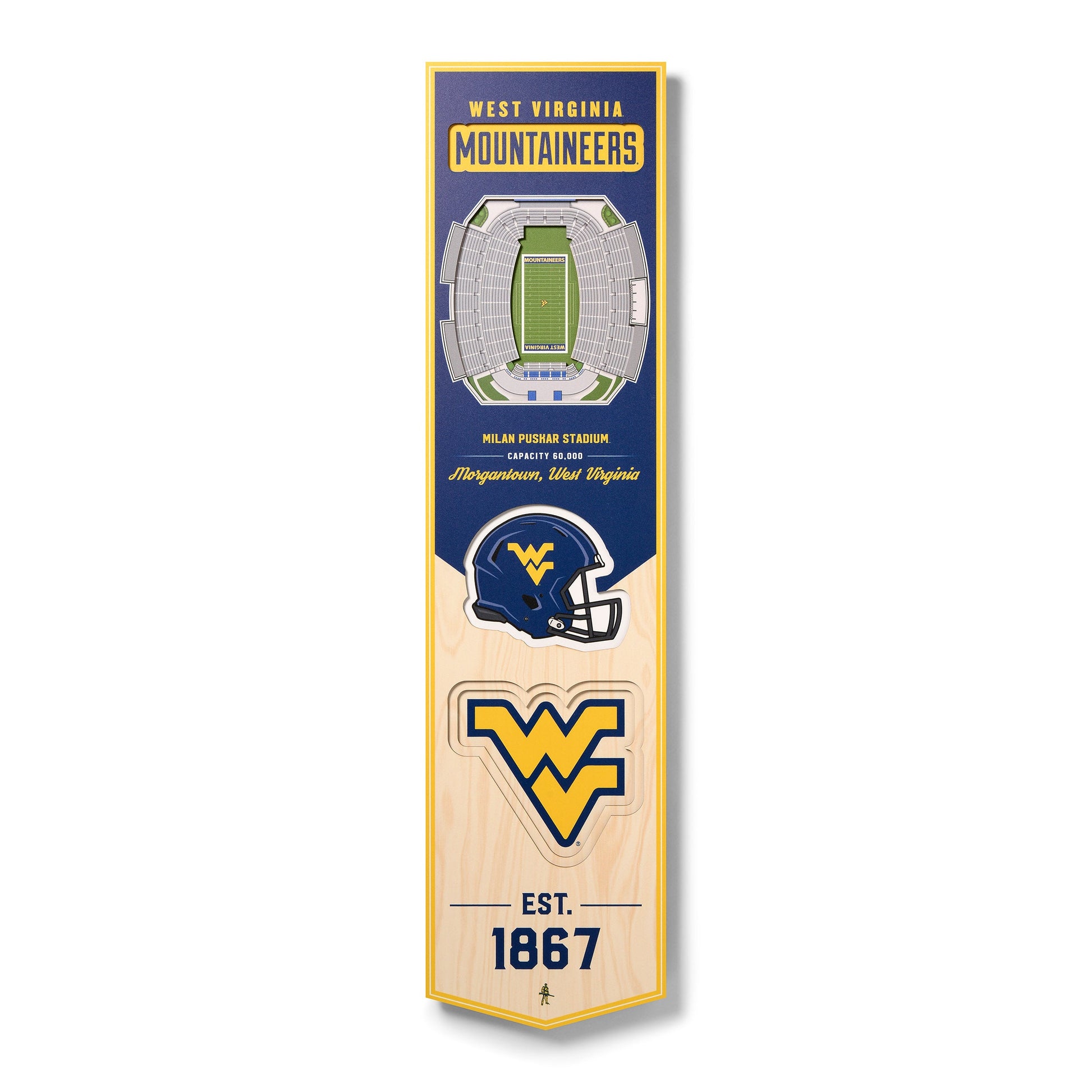 NCAA West Virginia Mountaineers FB 3D Stadium Banner 8' X 32'