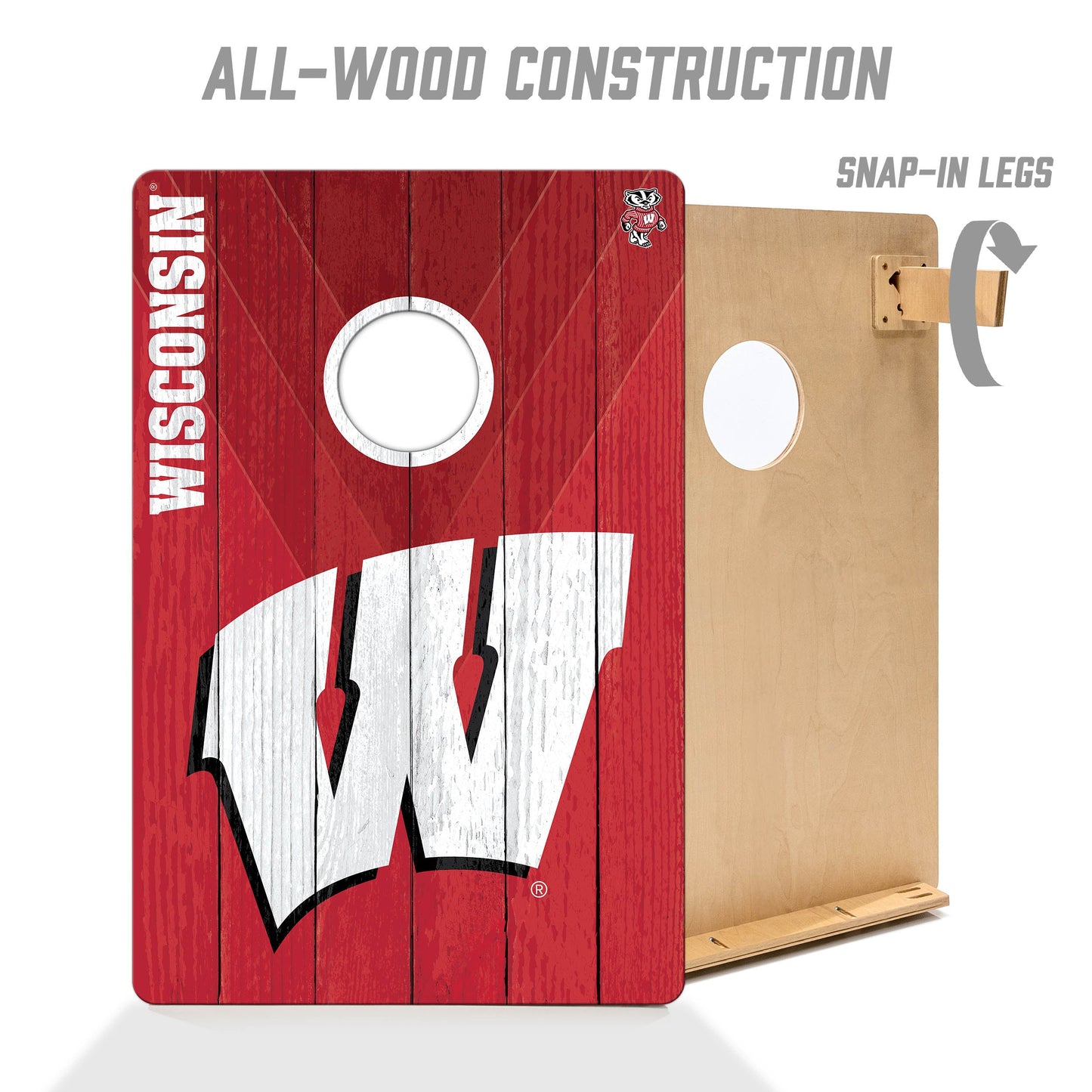 NCAA Wisconsin Badgers 2' X 3' All-Wood Cornhole Set - Alt 2