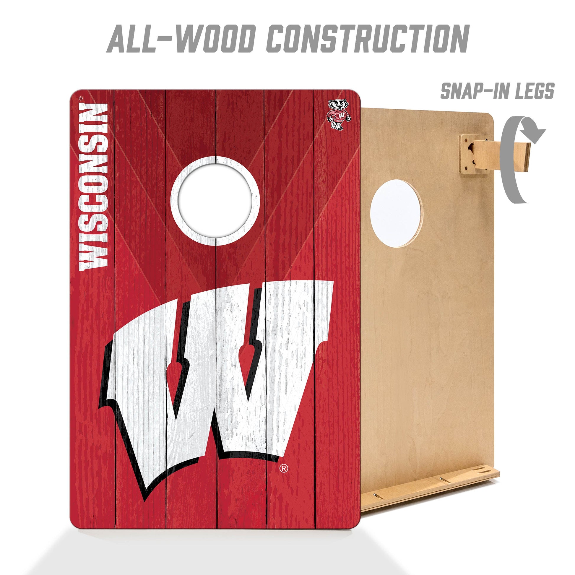 NCAA Wisconsin Badgers 2' X 3' All-Wood Cornhole Set - Alt 2